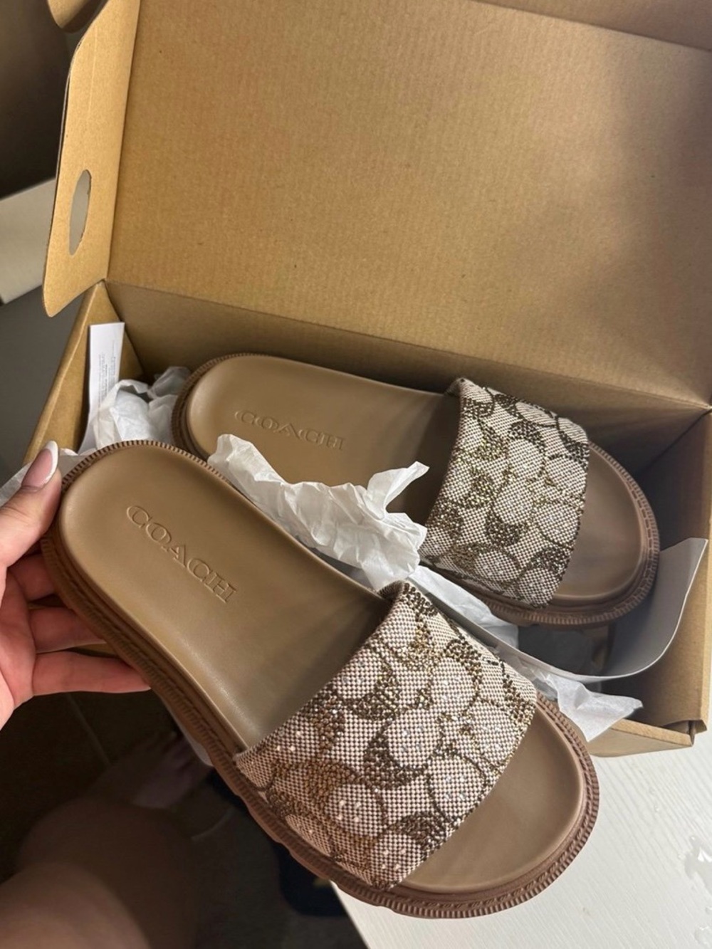 Coach Brown Signature Monogram Slide Sandals